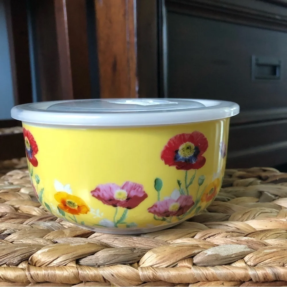 Grace Pantry fine porcelain poppy flower vented covered bowl in size small